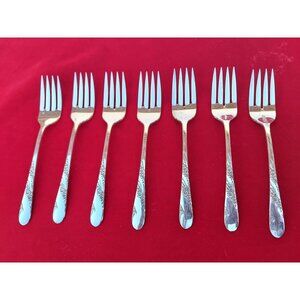 8 Oneida Bridal Wreath 1950 Silverplate Salad Forks 6.5"